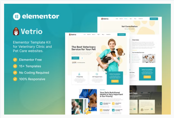 Vetrio – Veterinary Clinic & Pet Care Elementor Template Kit