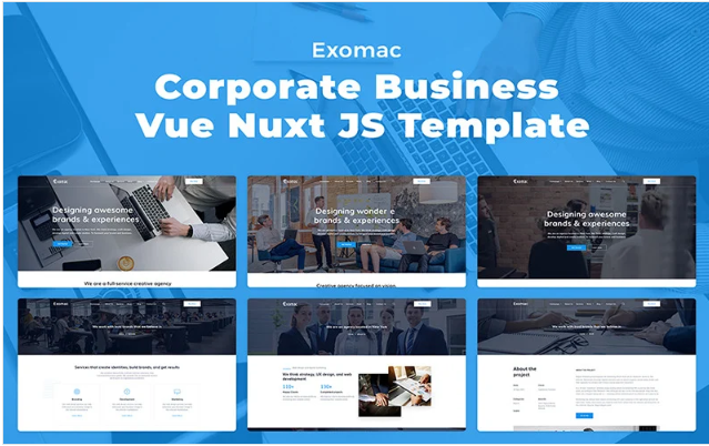 Exomac – Corporate Business Vue Nuxt JS Website Template