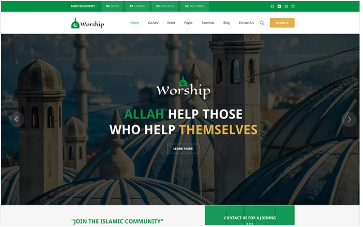 Worship - Islamic Center Bootstrap HTML Website Template