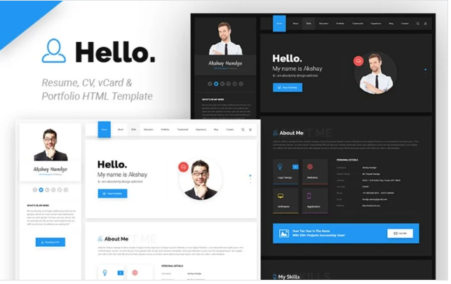 Hello Resume - CV, vCard & Portfolio Website Template