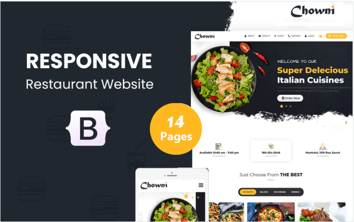 Chowni - Online Food Delivery and Restaurant HTML5 Website Template