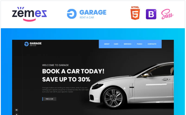 Garage - Car Rental Classic Responsive Website Template