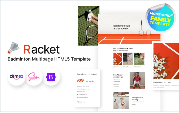 Racket - Sport Club, Badminton HTML5 Website Template