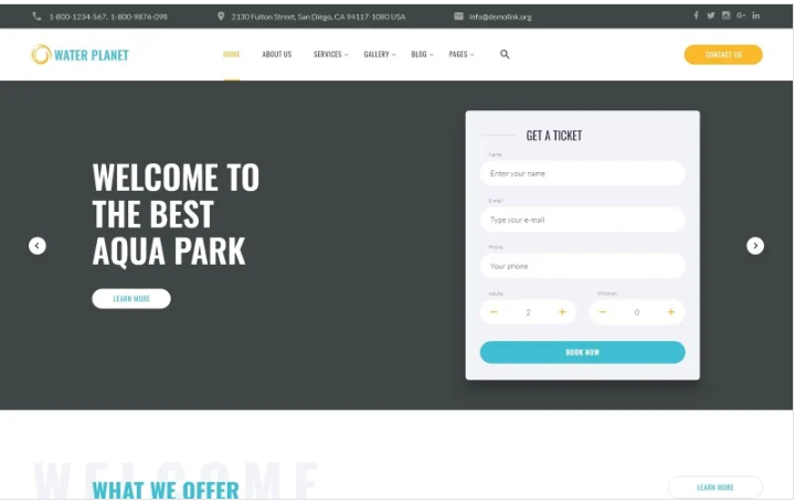 Water Planet - Amusement Park Creative Multipage HTML Website Template