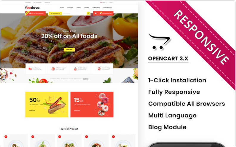 Foodava - The food Store OpenCart Template