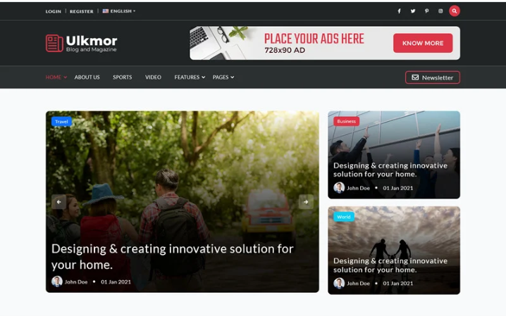 Ulkmor - Blog, Article and Magazine HTML5 Template