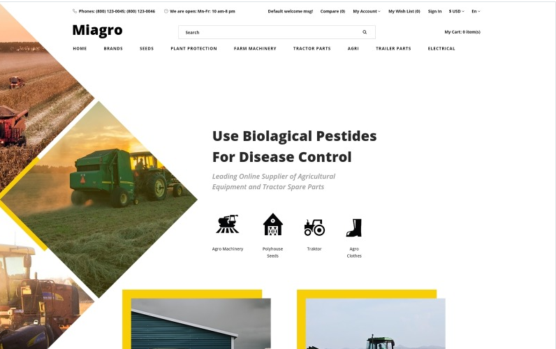 Miagro - Agriculture Equipment Store Clean OpenCart Template