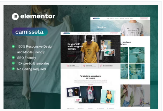 Camisetta - T Shirt Design & Printing Service Elementor Pro Template Kit