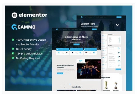 Product Image - Gammo – Esports Team & Gaming Elementor Pro Template Kit