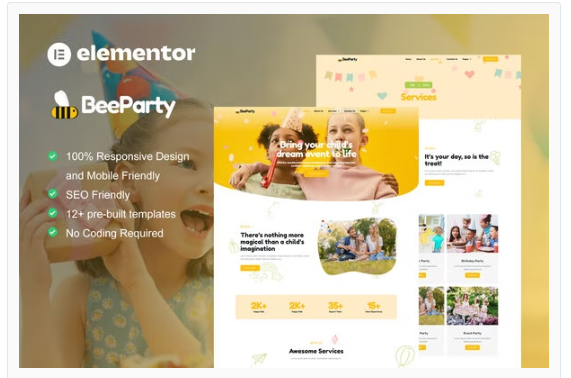 Product Image - BeeParty – Kids Party Planner Elementor Template Kit