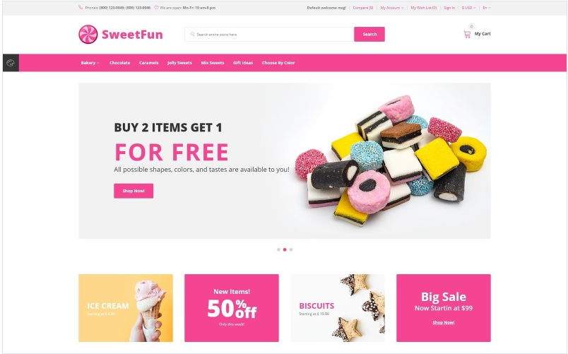 SweetFun - Minimalistic Sweets Online Store OpenCart Template