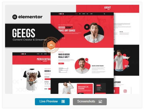 Product Image - Geegs – Content Creator & Streamer Elementor Template Kit