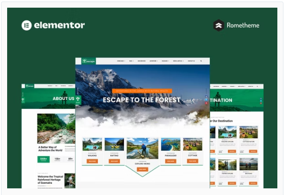 Escape - Forest Travel Adventure Elementor Pro Full Site Template Kit