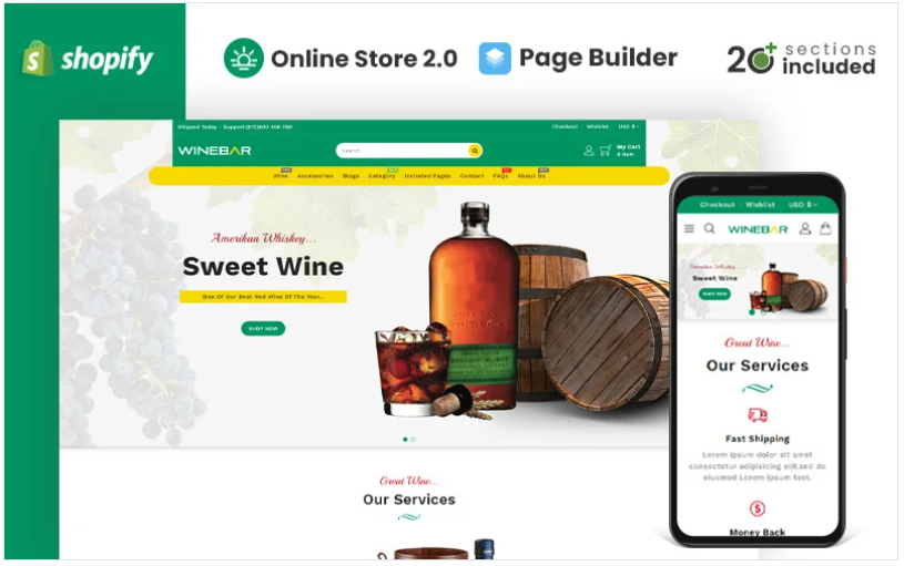 Winebar Alchohol & Drinks Store Shopify Theme