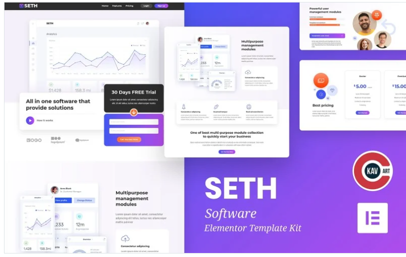 Seth - Software Landing Page Elementor Template Kit(m)