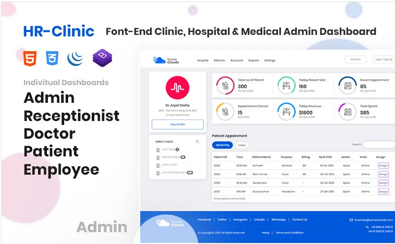 CRM - HR-Clinic | Clinic, Hospital, Medical Admin Template