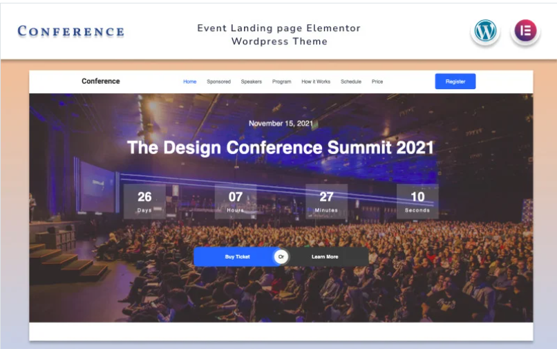 Conference - Event Landing page Elementor Wordpress Theme