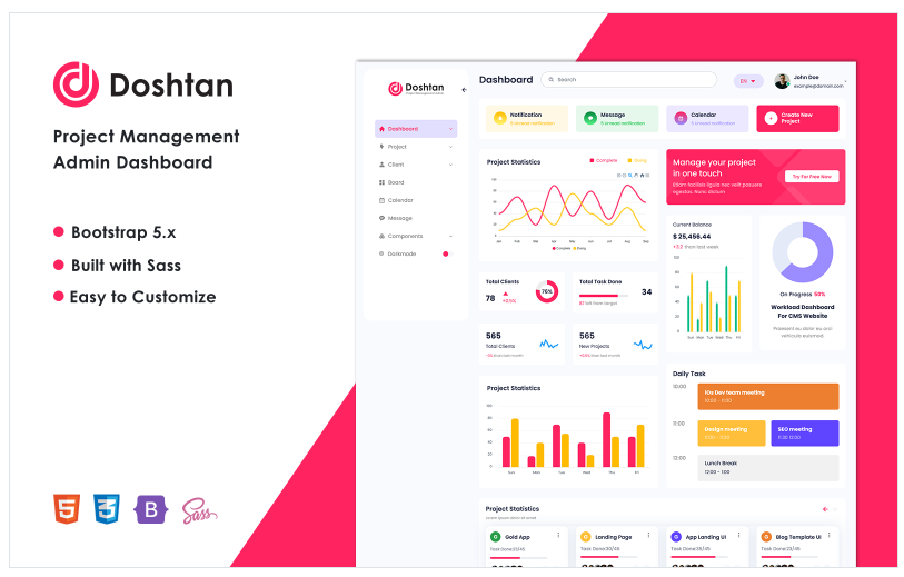 Doshtan - Project Management Admin Dashboard Bootstrap 5 Template