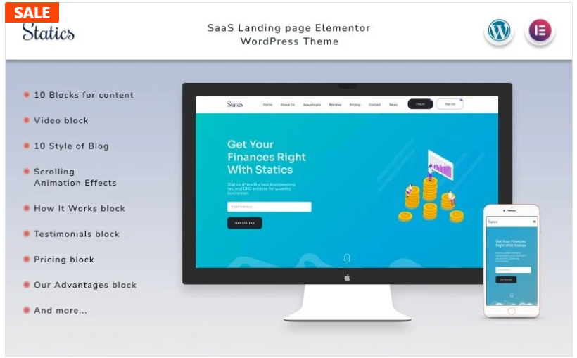 Statics - Finances Landing page with Blog Elementor WordPress Theme