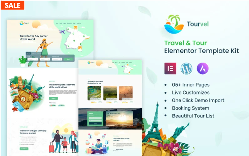 Tourvel - Travel & Tour Clean Elegant Elementor Kit Templates(m)