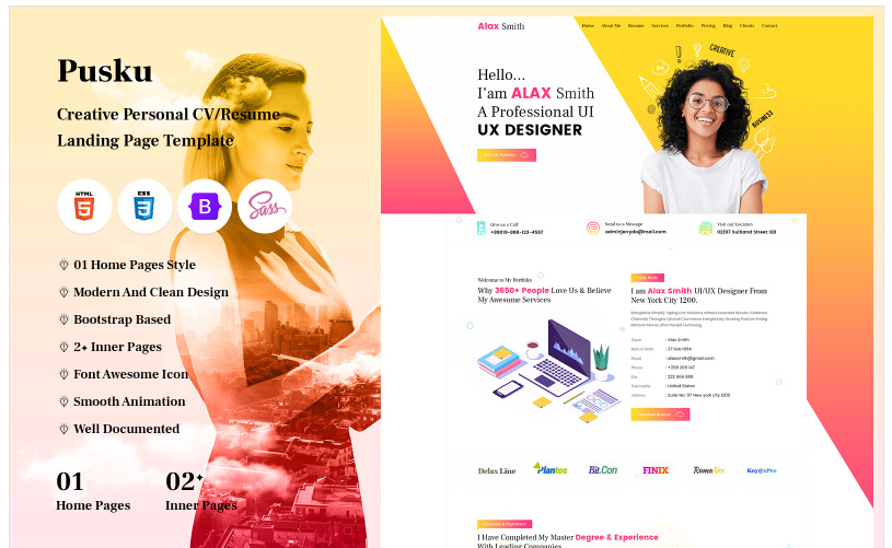 Pusku - Creative Personal CV Resume Landing Page Template