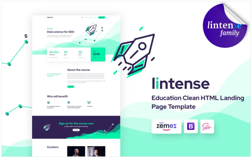 Lintense Course - Education Clean HTML Landing Page Template