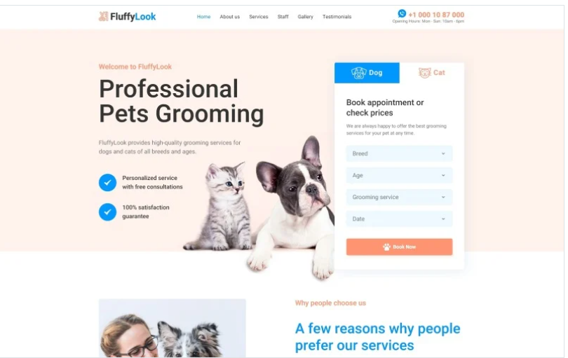 FluffyLook - Pet Grooming Clean Landing Page Template