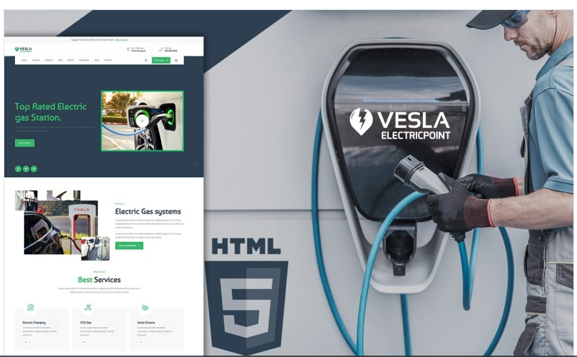 Vesla Electric Gas Station Landing Page Template