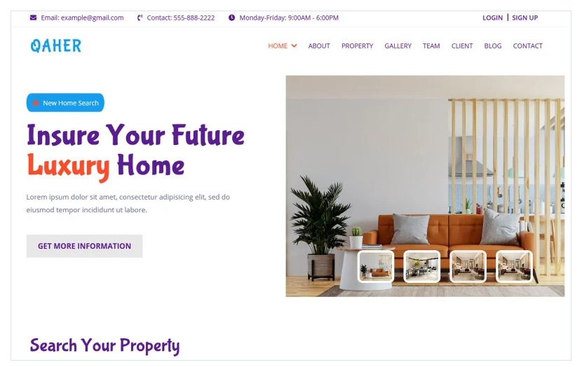 Qaher - Real State Landing Page Template