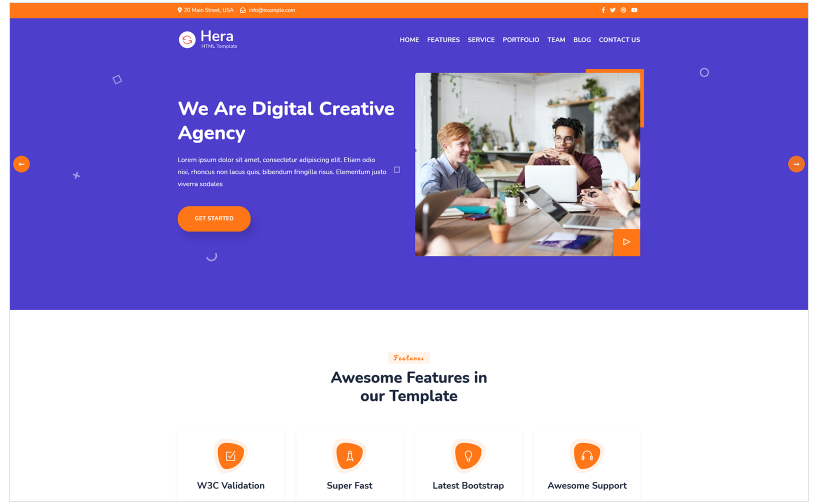 Hera - Digital Agency One Page HTML Landing Page Template