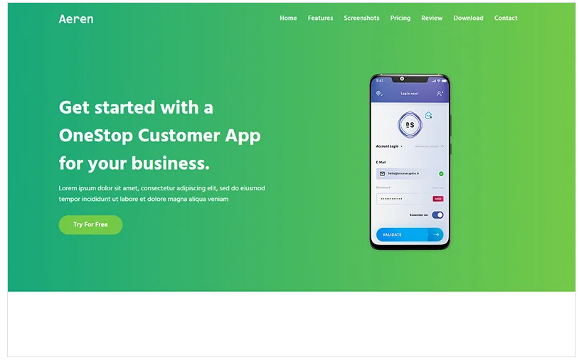 Aeren - App Landing Page Template