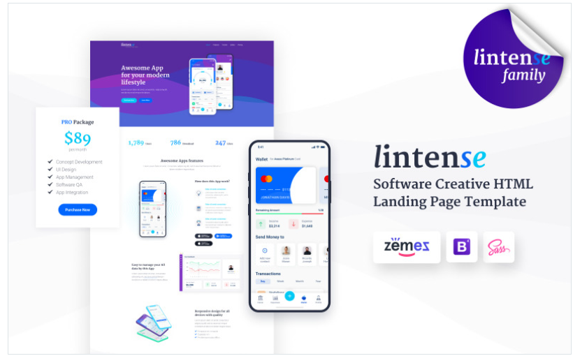 Lintense Mobile App - Software Creative HTML Landing Page Template