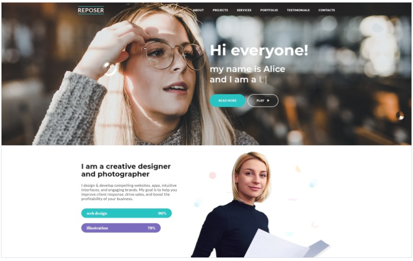 Reposer - Eye-Catching Portfolio HTML Landing Page Template