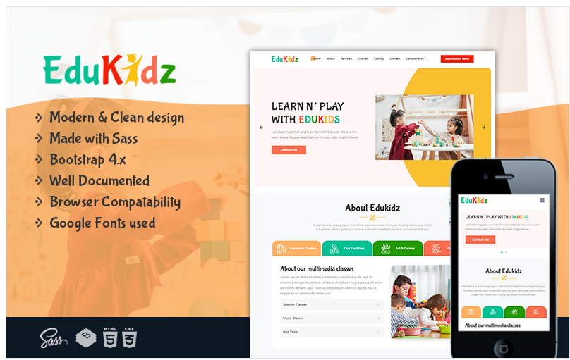 EduKidz - Preschool Elegant and Simple HTML5 Landing Page Template