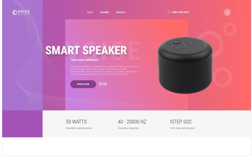Voice - Smart Speaker One Page Creative HTML Landing Page Template