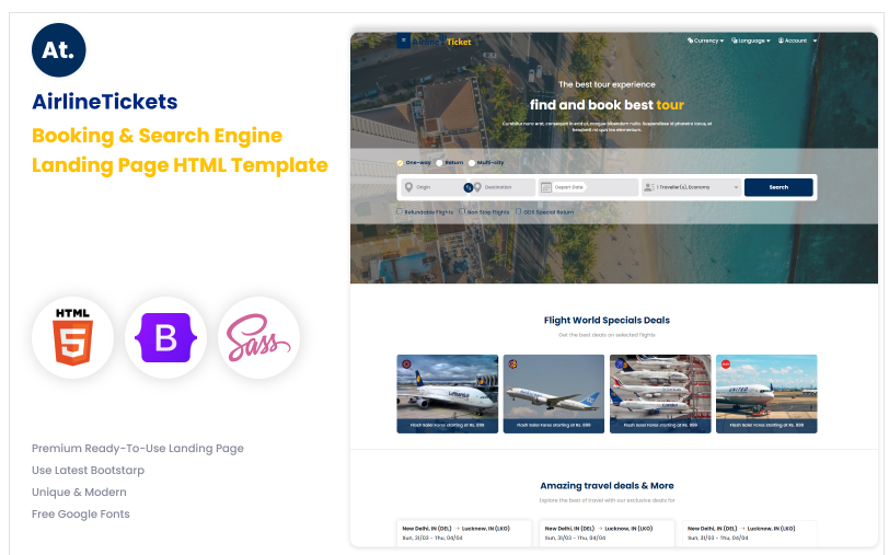 Airline Tickets - Airline Ticket Booking & Search Engine Landing Page