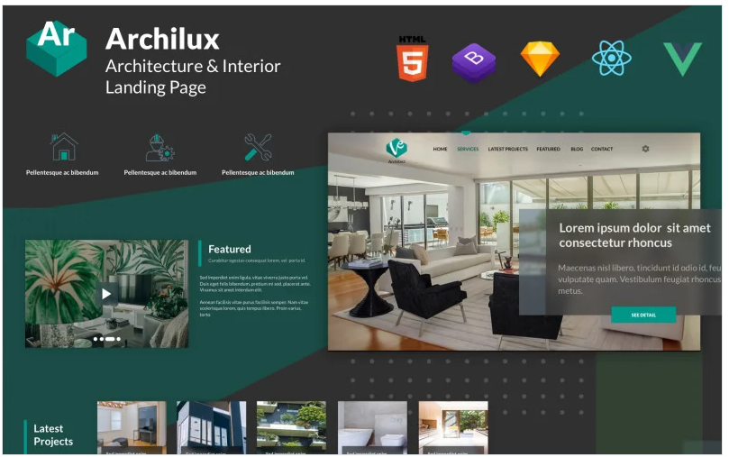 Archilux - Architect and Home Interior React Vue HTML Landing Page Template