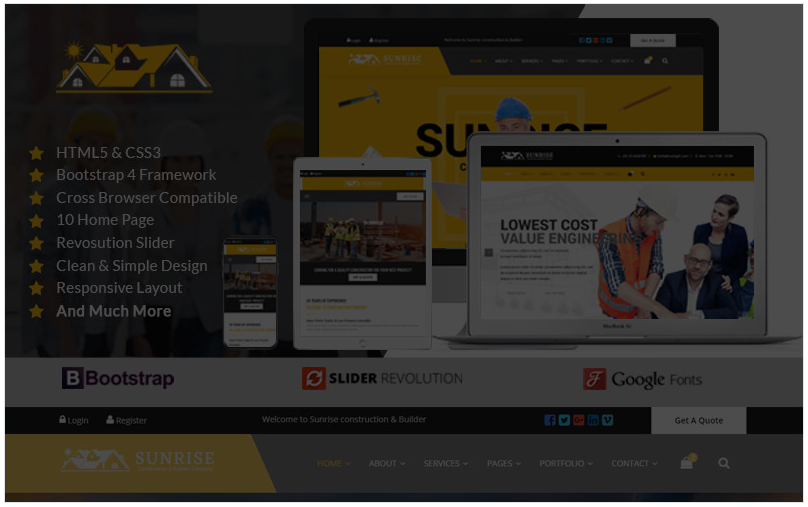 Sunrise Construction & Builder Company Landing Page Template