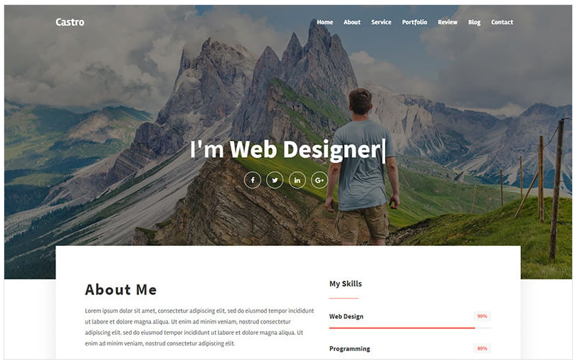 Castro - Personal Portfolio Landing Page Template
