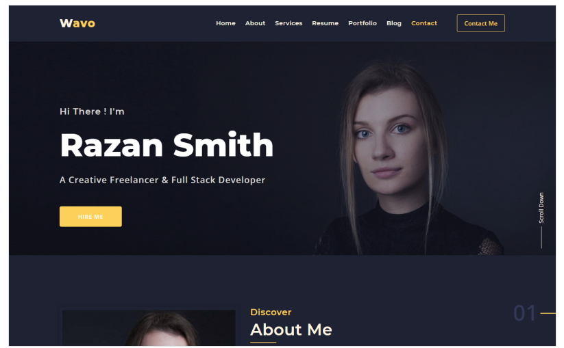 Wavo - Personal Portfolio Landing Page Template