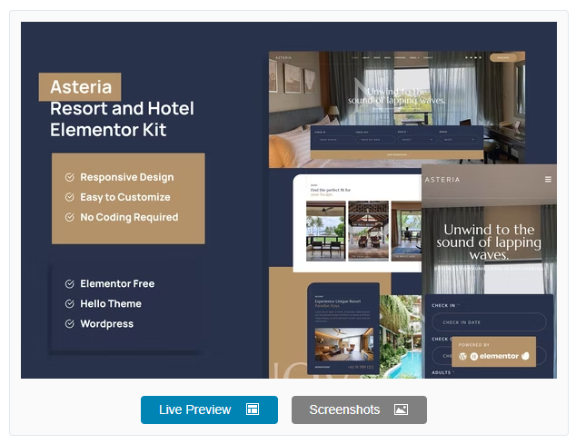 Asteria - Resort & Hotel Elementor Template Kit