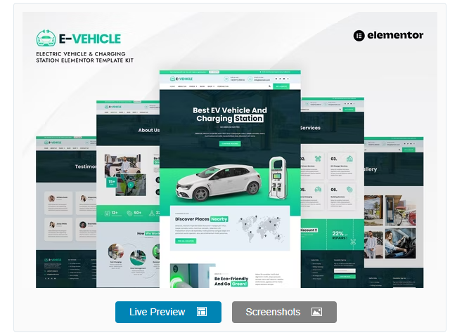 Product Image - EVehicle – Electric Vehicle & Charging Station Elementor Template Kit