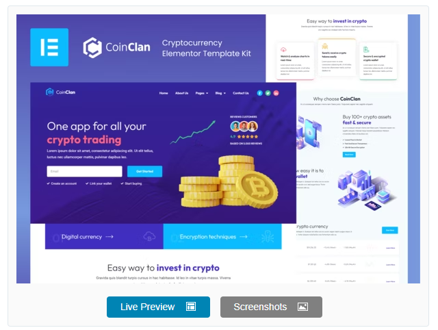 CoinClan - Cryptocurrency Elementor Template Kit