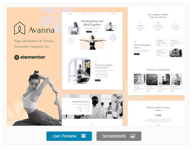 Avanna - Yoga, Meditation & Fitness Elementor Template Kit