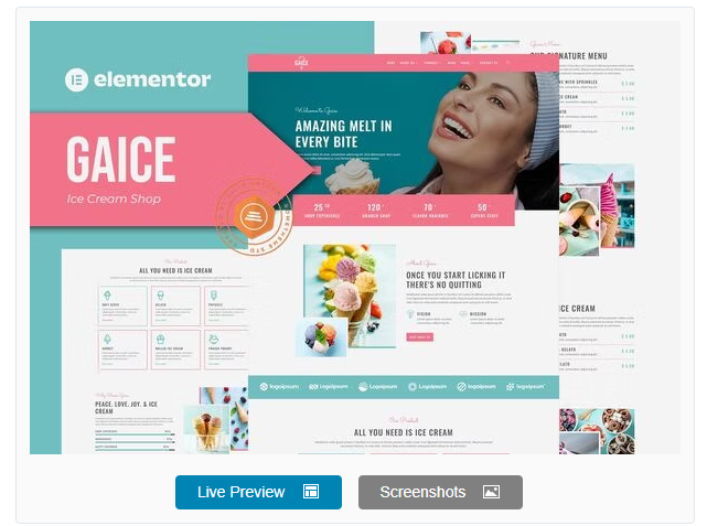 Gaice - Ice Cream Shop Elementor Template Kit