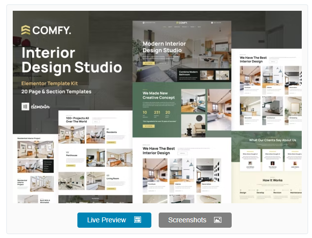 Product Image - Comfy – Interior Design Studio & Architecture WordPress Elementor Template Kit