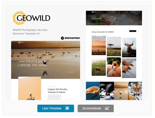 Geowild - Wildlife Photography Services Elementor Template Kit