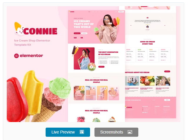 Product Image - Connie – Ice Cream Shop Elementor Template Kit Product Image - Connie – Ice Cream Shop Elementor Template Kit