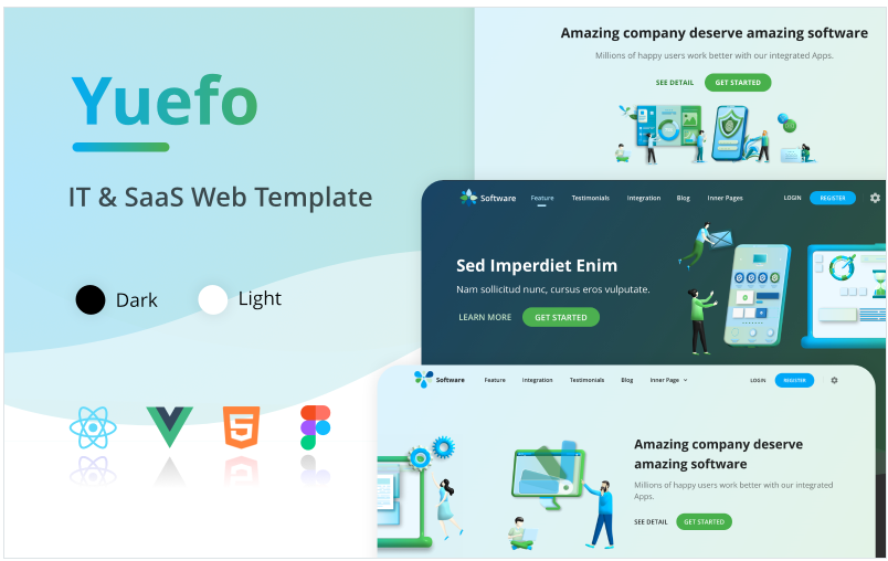 Yuefo - React Vue HTML Figma IT SaaS App Landing Page Template