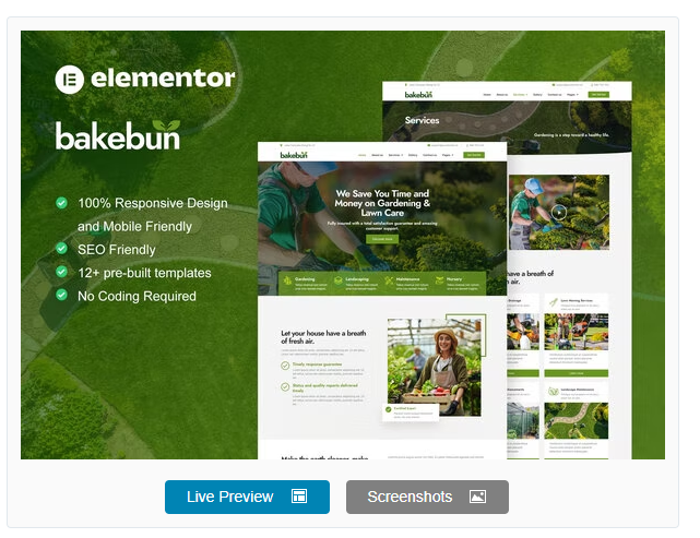 Product Image - Bakebun – Landscape & Gardening Elementor Template Kit